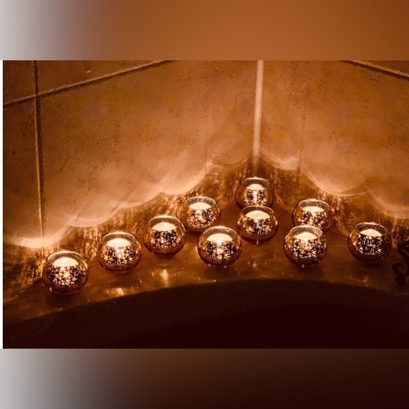 Volens Round Gold Votive Candle Holders, Mercury Glass Candle Holder Set of 12 - Picture 4 of 11